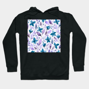 Cyan Blue and Purple Floral Pattern on White Hoodie